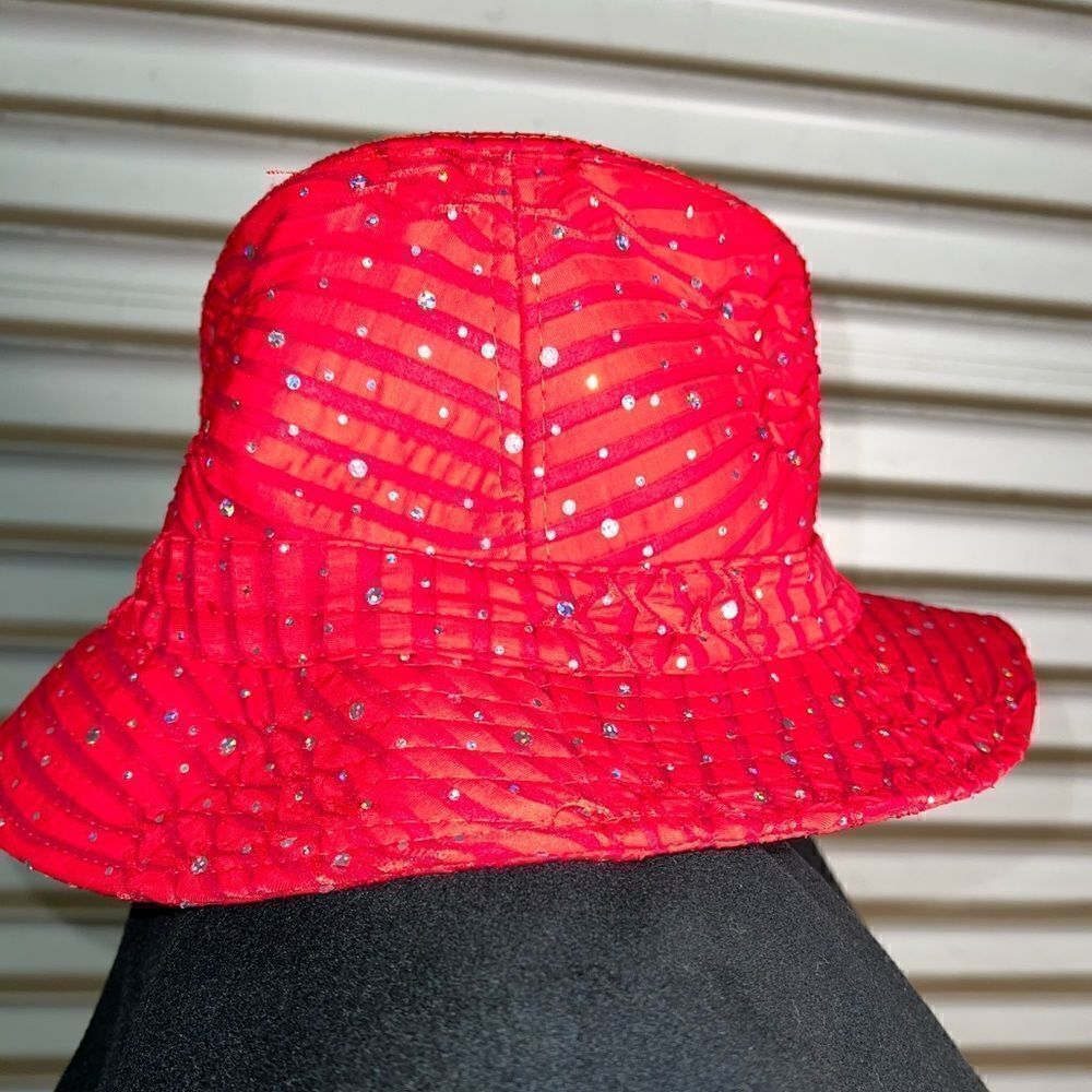 Red hat with rhinestones statement hat - Picture 2 of 6